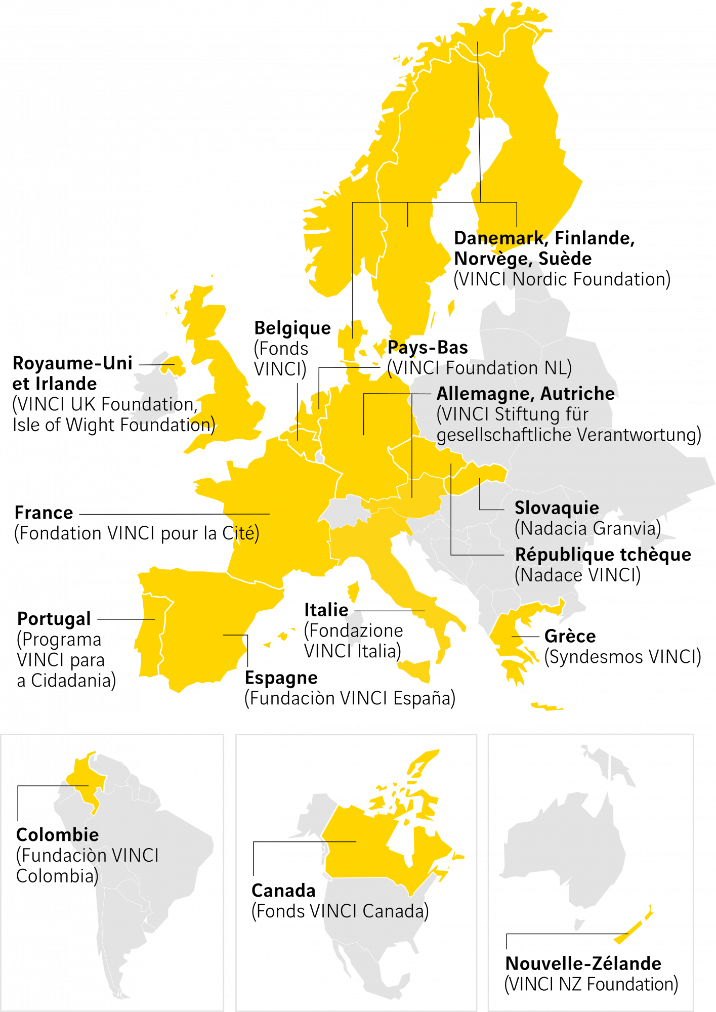 Carte des fonds et fondations internationales avec Autriche - décembre 2025